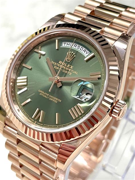 rolex daydate rose gold olive